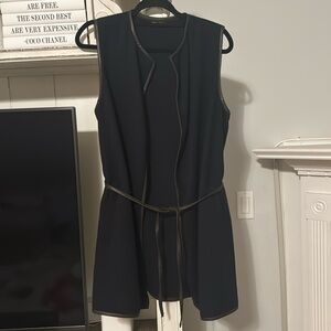 J. McLaughlin Navy Blue & Brown Tie Front Vest